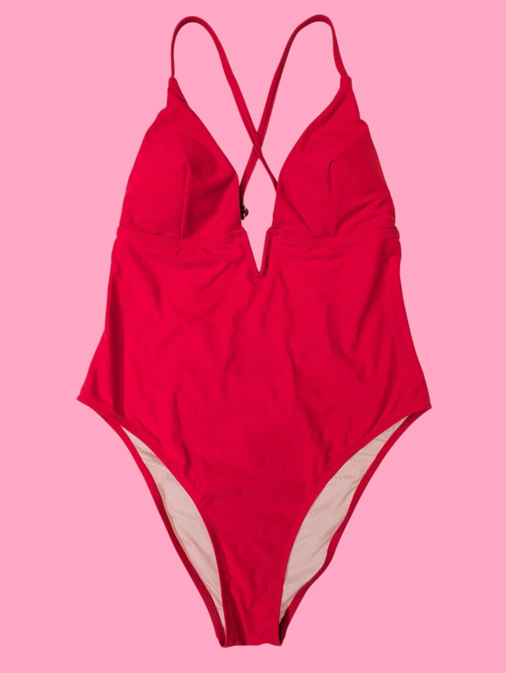 CUPSHE Cherry Red One Piece Swimsuit V Wire Crossback Women's Size Large NWT